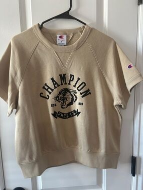 Champion Beige Short Sleeve Crewneck with Black Graphic